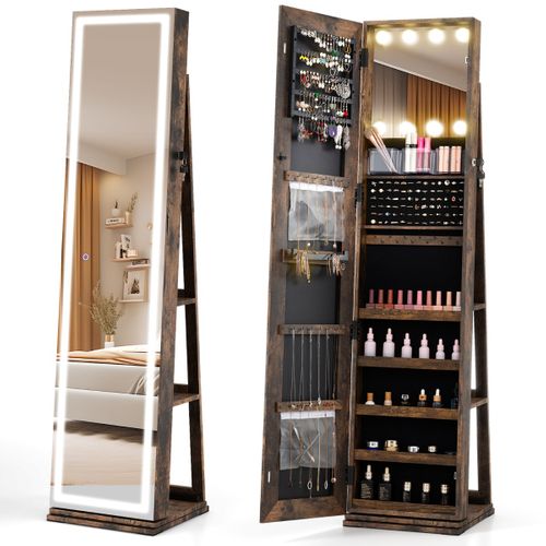 Armoire à Bijoux Pivotante Organisateur Indépendant Avec Miroir Et Étagères Arrière 3 Boîtes