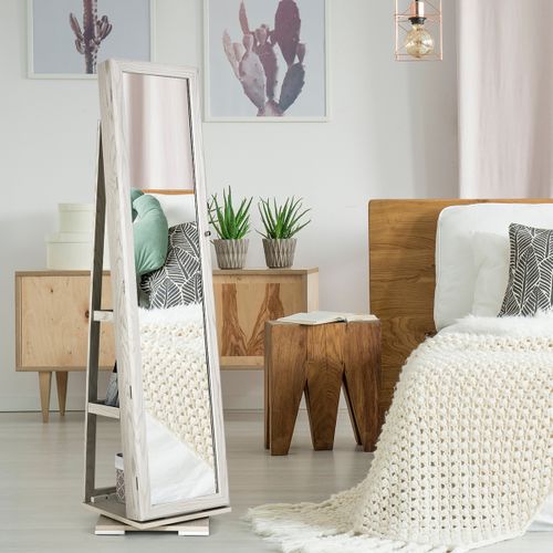 Armoire à Bijoux Pivotante Avec Miroir Psyché Et Etagère De Rangement Blanc