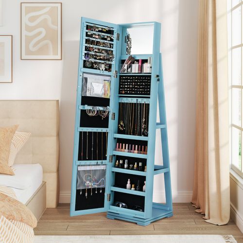 Armoire à Bijoux Pivotante Avec Miroir Psyché Et Etagère De Rangement Vert