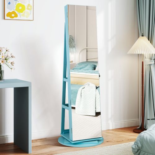 Armoire à Bijoux Pivotante LED 3 Couleurs Miroir Pleine Longueur Avec Rangement Bleu