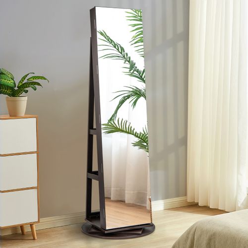 Armoire à Bijoux Pivotante LED 3 Couleurs Miroir Pleine Longueur Avec Rangement Brun Rustique