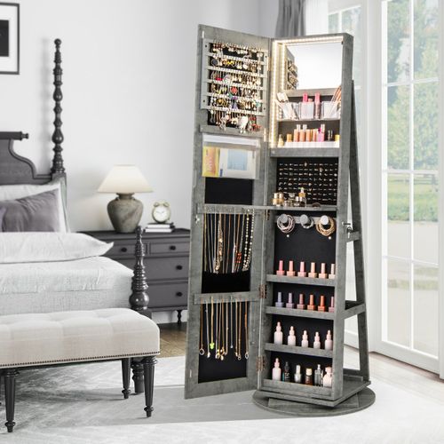 Armoire à Bijoux Pivotante LED 3 Couleurs Miroir Pleine Longueur Avec Rangement Vert