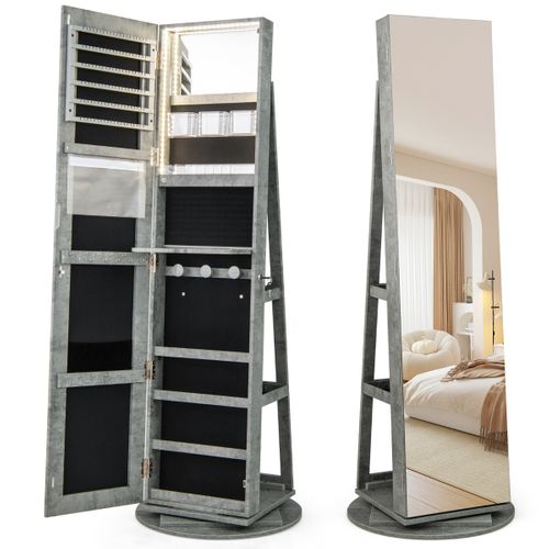 Armoire à Bijoux Pivotante LED 3 Couleurs Miroir Pleine Longueur Avec Rangement Vert