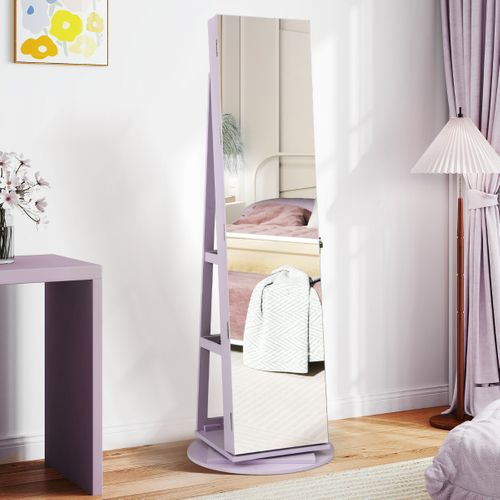 Armoire à Bijoux Pivotante LED 3 Couleurs Miroir Pleine Longueur Avec Rangement Violet