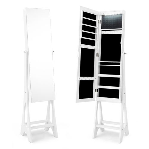 Armoire à Bijoux Sur Pied Avec 12 LED Angle Réglable 36 X 33,5 X 154,5 Cm Blanc