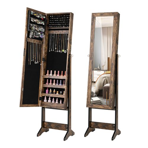 Armoire à Bijoux Sur Pied Avec Miroir Armoire De Rangement Cosmétiques Réglables Marron