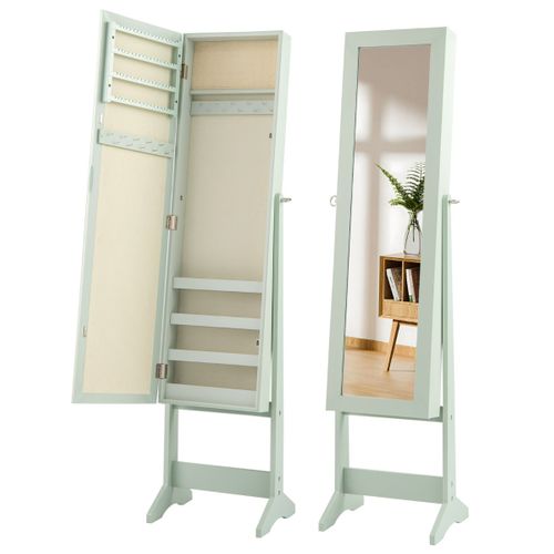 Armoire à Bijoux Sur Pied Avec Miroir Armoire De Rangement Cosmétiques Réglables Vert