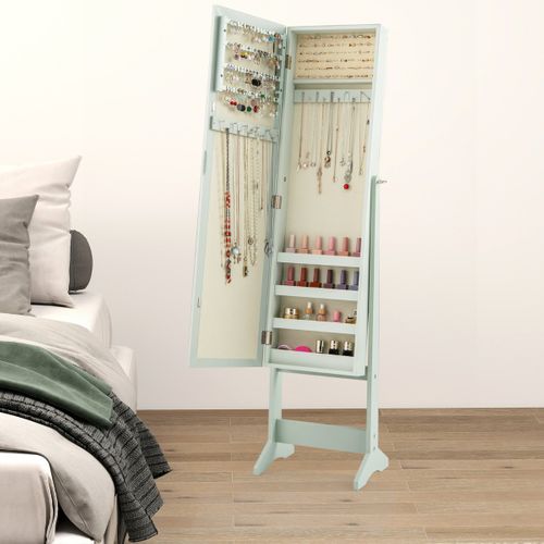 Armoire à Bijoux Sur Pied Avec Miroir Armoire De Rangement Cosmétiques Réglables Vert