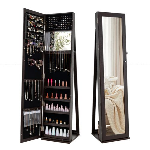 Armoire à Bijoux Sur Pieds Miroir Pleine Longueur Et Miroir 38 X 38 X 157,5 Cm Marron