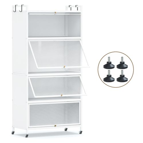 Desserte De Cuisine Armoire De Cuisine Avec 4 Portes Relevables Pour Micro-ondes Blanc
