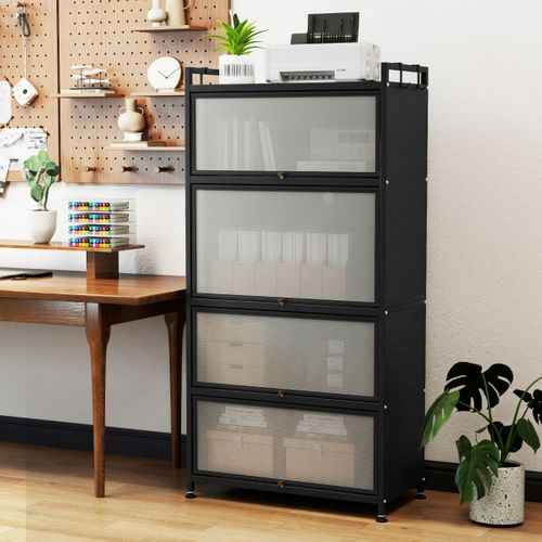 Desserte De Cuisine Armoire De Cuisine Avec 4 Portes Relevables Pour Micro-ondes Noir
