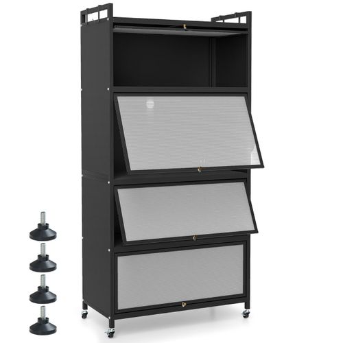 Desserte De Cuisine Armoire De Cuisine Avec 4 Portes Relevables Pour Micro-ondes Noir