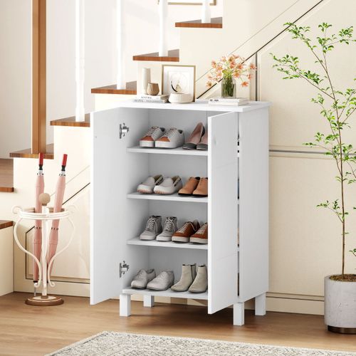 Meuble à Chaussures - Armoire à Chaussures à 4 Niveaux Avec 2 Portes 60 X 33,5 X 90 Cm Blanc
