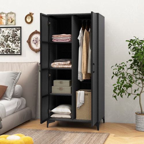 Armoire Penderie Organisateur De Vêtements Osier 2 Porteset 4 Cubes 72 X 50 X 157 Cm Noir