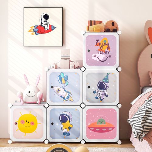 Armoire Portable Pour Enfants 8 Cubes Avec Portes Modulaire Meuble à Tiroirs 71x36x142 Cm Blanc