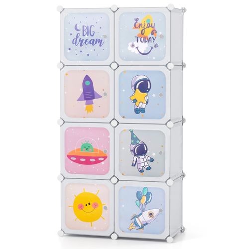 Armoire Portable Pour Enfants 8 Cubes Avec Portes Modulaire Meuble à Tiroirs 71x36x142 Cm Blanc