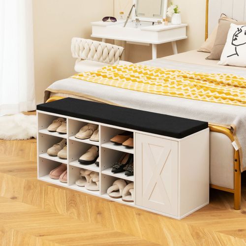 Banc à Chaussures Étagère à Chaussures 3 Niveaux Ajustables Ouvre-porte 110,5x30x49cm Blanc