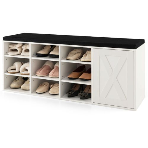 Banc à Chaussures Étagère à Chaussures 3 Niveaux Ajustables Ouvre-porte 110,5x30x49cm Blanc
