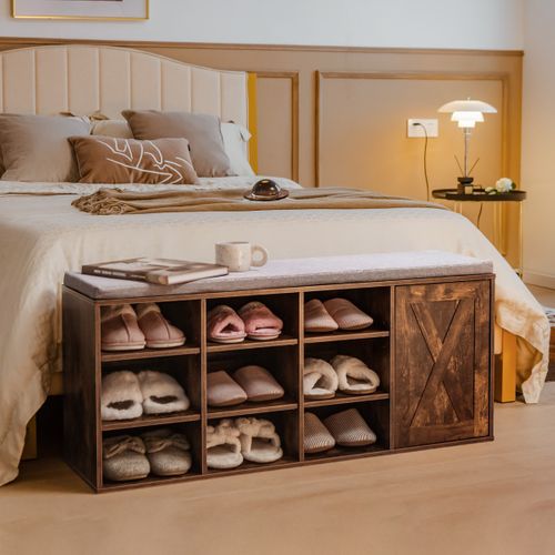 Banc à Chaussures Étagère à Chaussures 3 Niveaux Ajustables Ouvre-porte 110,5x30x49cm Marron