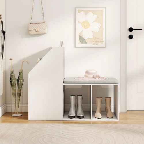 Banc De Rangement à Chaussures Avec Coussin De Siège Amovible Banc D'entrée Avec 3 Compartiments
