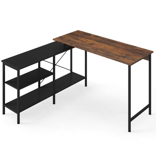 Bureau Gaming D'angle Réversible Grand Bureau En L 135 X 120 Cm Avec Étagères Brun
