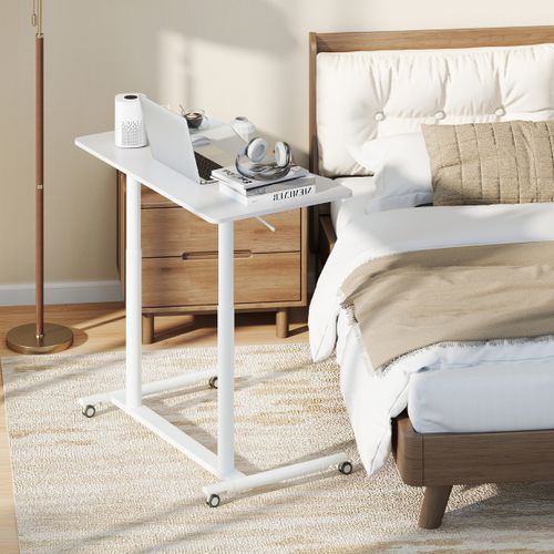 Bureau Mobile Debout Bureau D'ordinateur Hauteur Réglable Roulettes Cadre En Métal Blanc