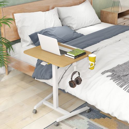 Bureau Mobile Pliable Bureau à Roulettes Plateau Inclinable à 90° Hauteur Réglable 60x48x76-111cm