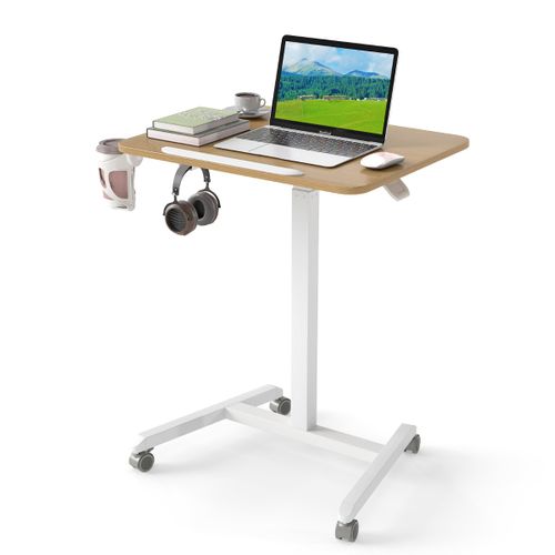Bureau Mobile Pliable Bureau à Roulettes Plateau Inclinable à 90° Hauteur Réglable 60x48x76-111cm