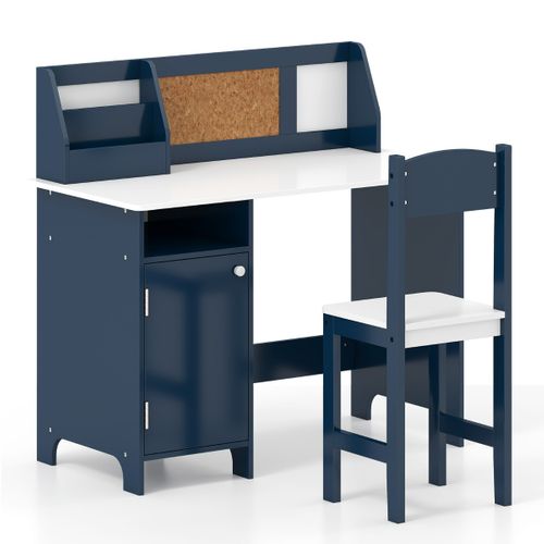 Bureau Pour Enfants Avec Chaise Tableau D'affichage Bibliothèque En Bois Pour Salon Chambre Bleu