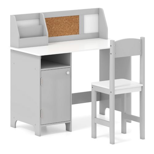 Bureau Pour Enfants Avec Chaise Tableau D'affichage Bibliothèque En Bois Pour Salon Chambre Gris