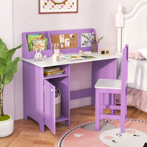 Bureau Pour Enfants Avec Chaise Tableau D'affichage Bibliothèque En Bois Pour Salon Chambre Violet