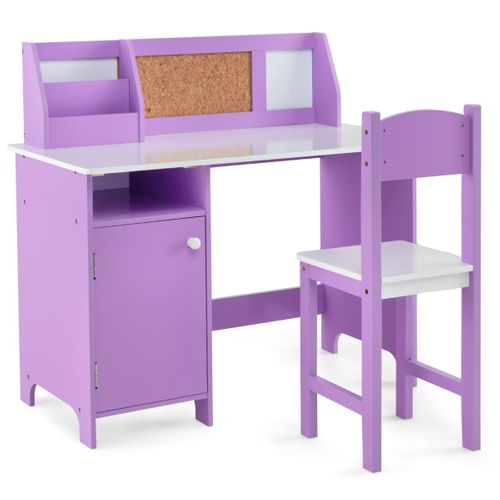 Bureau Pour Enfants Avec Chaise Tableau D'affichage Bibliothèque En Bois Pour Salon Chambre Violet