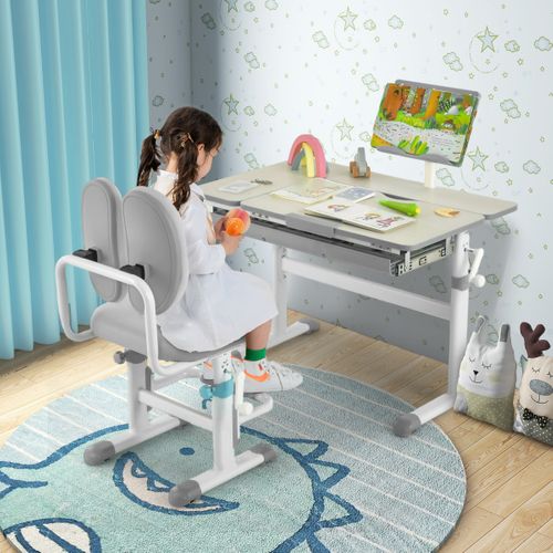 Bureau Pour Enfants Hauteur Réglable Avec Plateau Inclinable Support De Livre Tiroir Gris