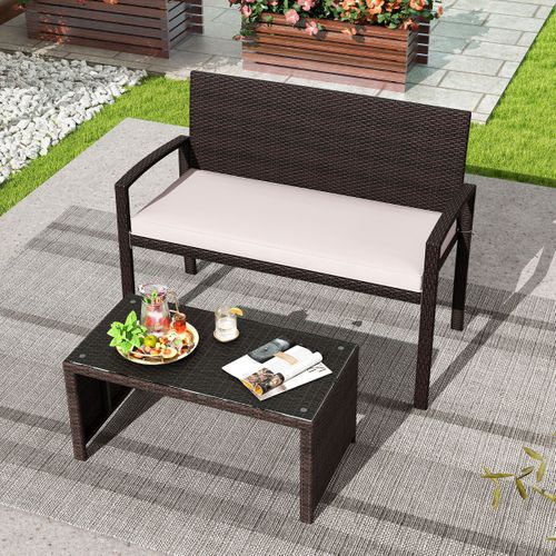 Banc D'extérieur Banquette Rotin à 2 Places Avec Coussin Doux Osier 110x56x84cm Blanc