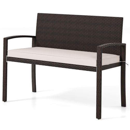 Banc D'extérieur Banquette Rotin à 2 Places Avec Coussin Doux Osier 110x56x84cm Blanc