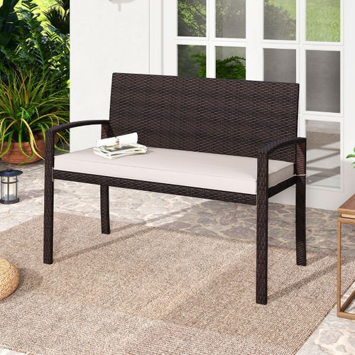 Banc D'extérieur Banquette Rotin à 2 Places Avec Coussin Doux Osier 110x56x84cm Blanc