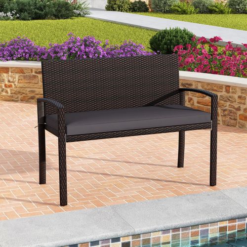 Banc D'extérieur Banquette Rotin à 2 Places Avec Coussin Doux Osier 110x56x84cm Marron