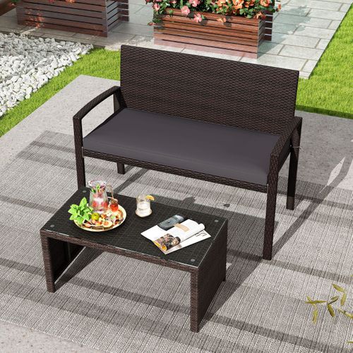 Banc D'extérieur Banquette Rotin à 2 Places Avec Coussin Doux Osier 110x56x84cm Marron