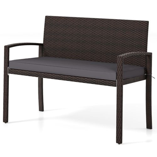 Banc D'extérieur Banquette Rotin à 2 Places Avec Coussin Doux Osier 110x56x84cm Marron