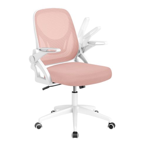 Chaise De Bureau Ergonomique En Résille Hauteur Réglable Avec Accoudoirs Relevables Pivotante Rose