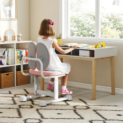 Chaise De Bureau Pour Enfant Chaise D'étude Avec Double Soutien Lombaire Hauteur Réglable Rose