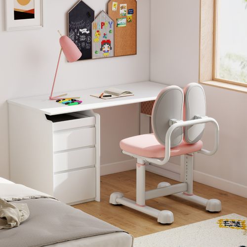 Chaise De Bureau Pour Enfant Chaise D'étude Avec Double Soutien Lombaire Hauteur Réglable Rose