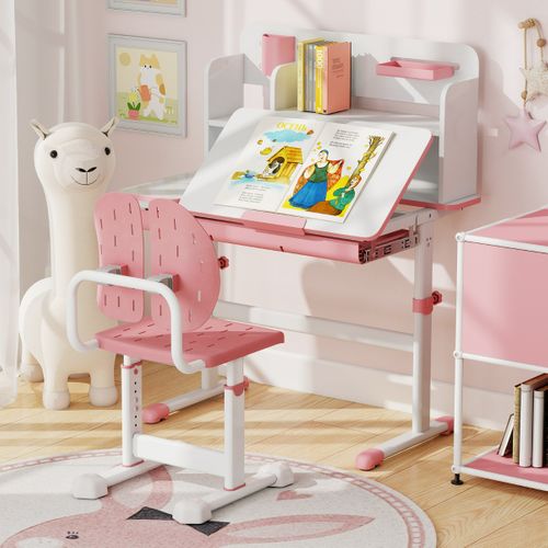 Chaise De Bureau Pour Enfant Hauteur Réglable Avec Double Dossier Assise Respirante Métal Rose