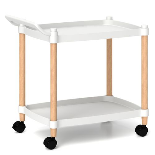 Chariot à Roulettes 2 Niveaux Chariot De Service Avec Roues Verrouillables Bois