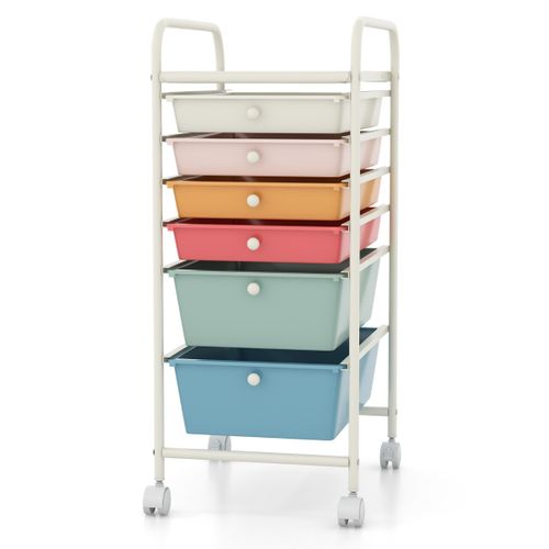 Chariot Avec 6 Tiroirs Empilables Structure En Métal Et Surface De Rangement Bleu