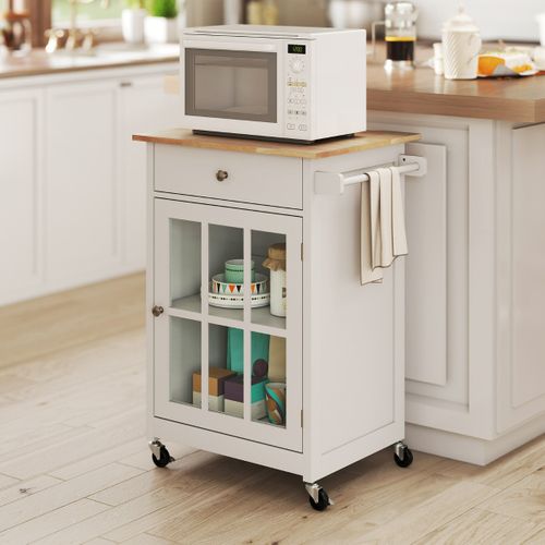 Chariot De Cuisine De 65 Cm Table De Bar Mobile Avec Plateau En Bois De Caoutchouc