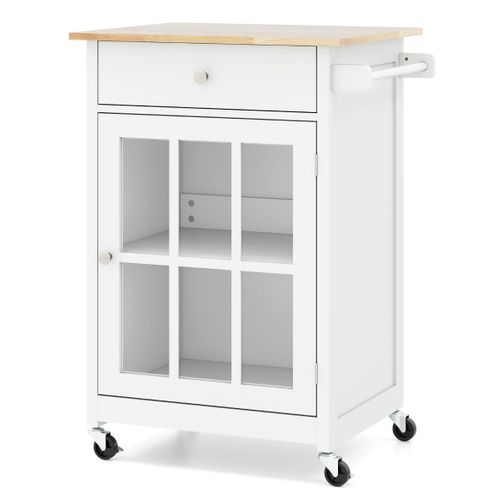 Chariot De Cuisine De 65 Cm Table De Bar Mobile Avec Plateau En Bois De Caoutchouc