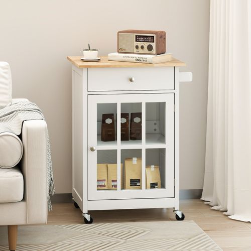 Chariot De Cuisine De 65 Cm Table De Bar Mobile Avec Plateau En Bois De Caoutchouc