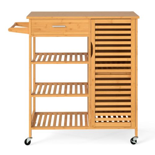 Chariot De Cuisine En Bambou Avec Tiroir 3 Étagères Ouvertes Armoire à Porte Unique