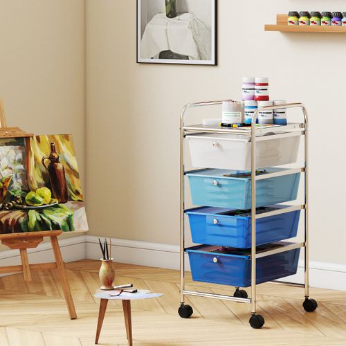 Chariot De Rangement à Roulettes Avec 4 Tiroirs Plastiques Amovibles Tour De Rangement à Roulettes